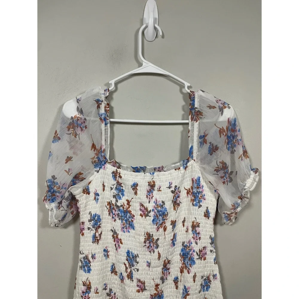 Abercrombie & Fitch Smocked Puff Sleeve Midi Dress Floral Print Size Large - Picture 7 of 10